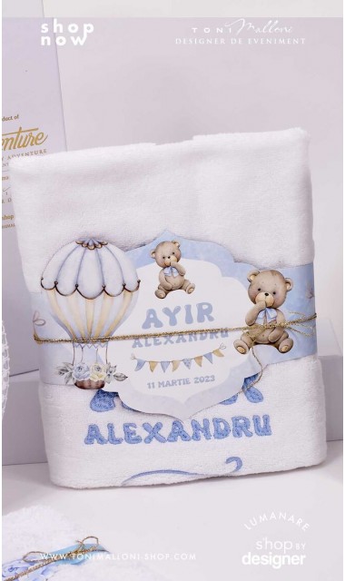 Trusou botez cu ursuleti albastri si baloane de aer cald Teddy Bear Bleu Hot Air Balloons 5